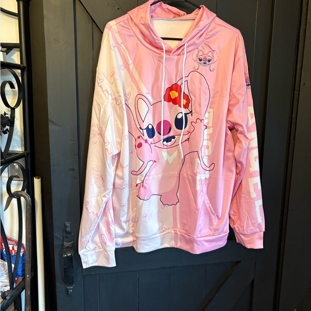 Pink Character Graphic Pullover Hoodie